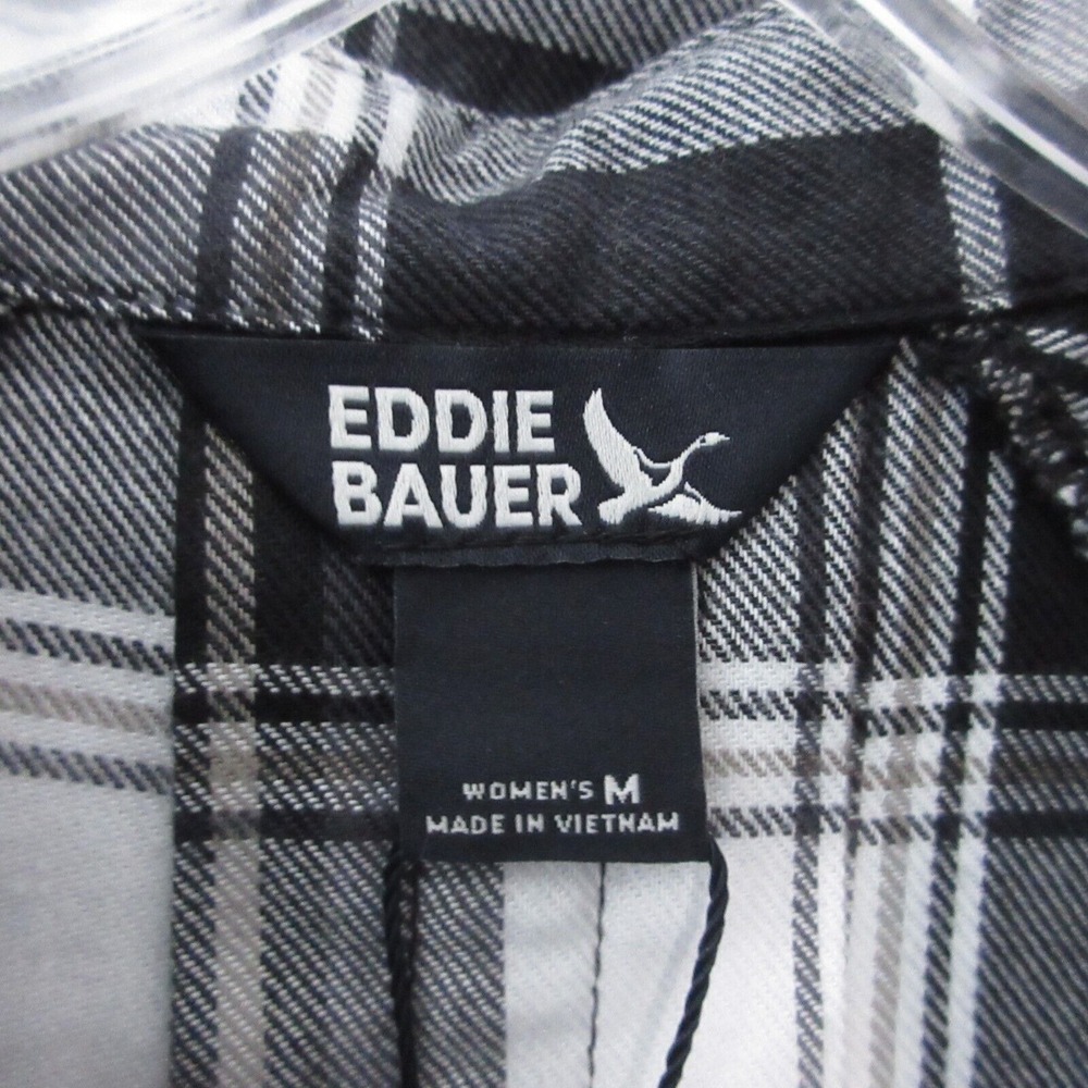 Eddie Bauer Top Tunic Women Medium Black Gray Hillside Plaid Flannel Outdoor NWT - Picture 4 of 12